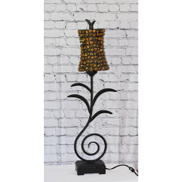 Nautical Seashell & Glass Handmade Wrought Iron Scroll Table Lamp - Picture 11 of 11